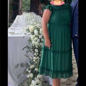 Cece flutter sleeve Elegant Green Ruffle Dress XL